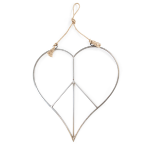 LARGE HANGING METAL & JUTE HEART PEACE SIGN