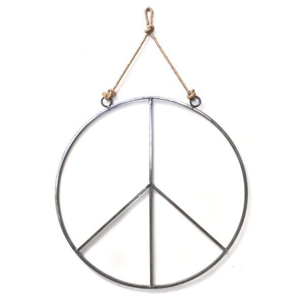 LARGE HANGING METAL & JUTE PEACE SIGN