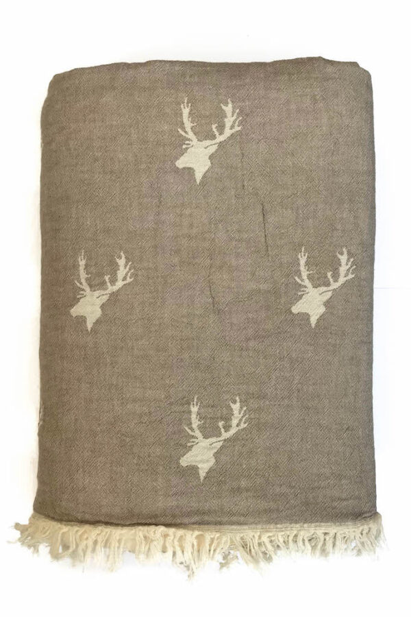 STAG FLEECE LINED THROW - TAUPE - Image 4
