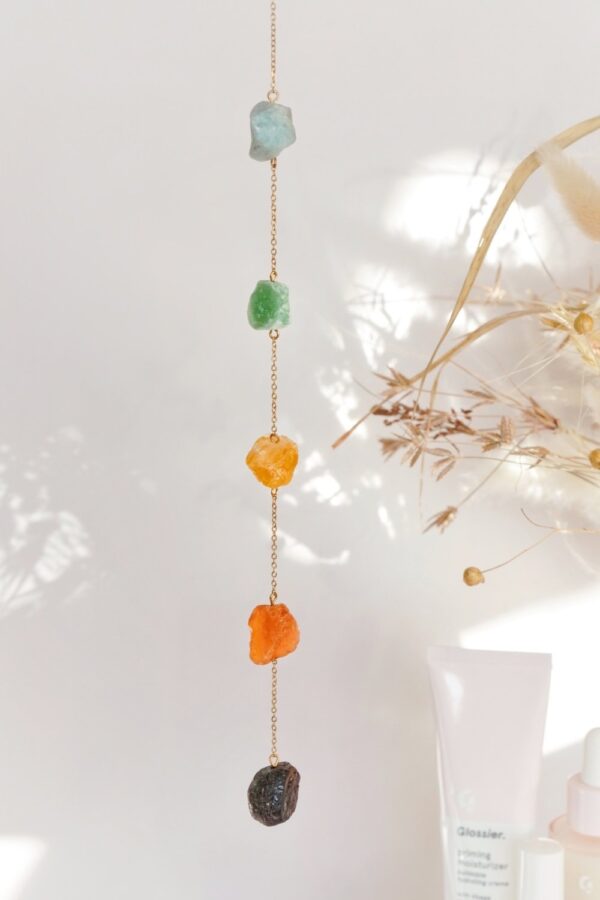7 CHAKRA’S RAW CRYSTAL WINDOW HANGING - GOLD TONE - Image 2