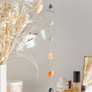 7 CHAKRA’S RAW CRYSTAL WINDOW HANGING - SILVER TONE