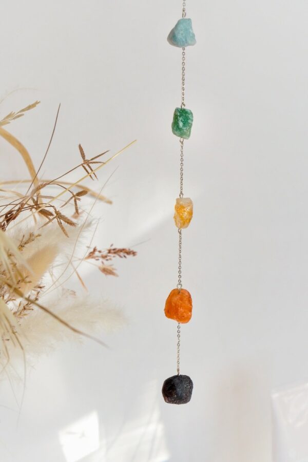 7 CHAKRA’S RAW CRYSTAL WINDOW HANGING - SILVER TONE - Image 2