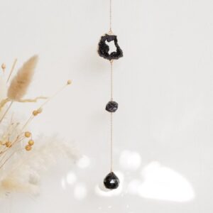 BLACK RAW AGATE & FALCON’S EYE CRYSTAL SUNCATCHER - 30CM