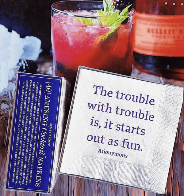 THE TROUBLE WITH TROUBLE AMUSING COCKTAIL NAPKINS - 40