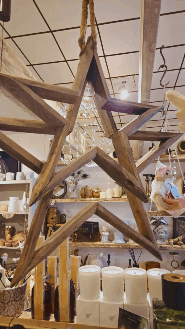 HANGING WOODEN STARS - SET OF TWO - Image 2
